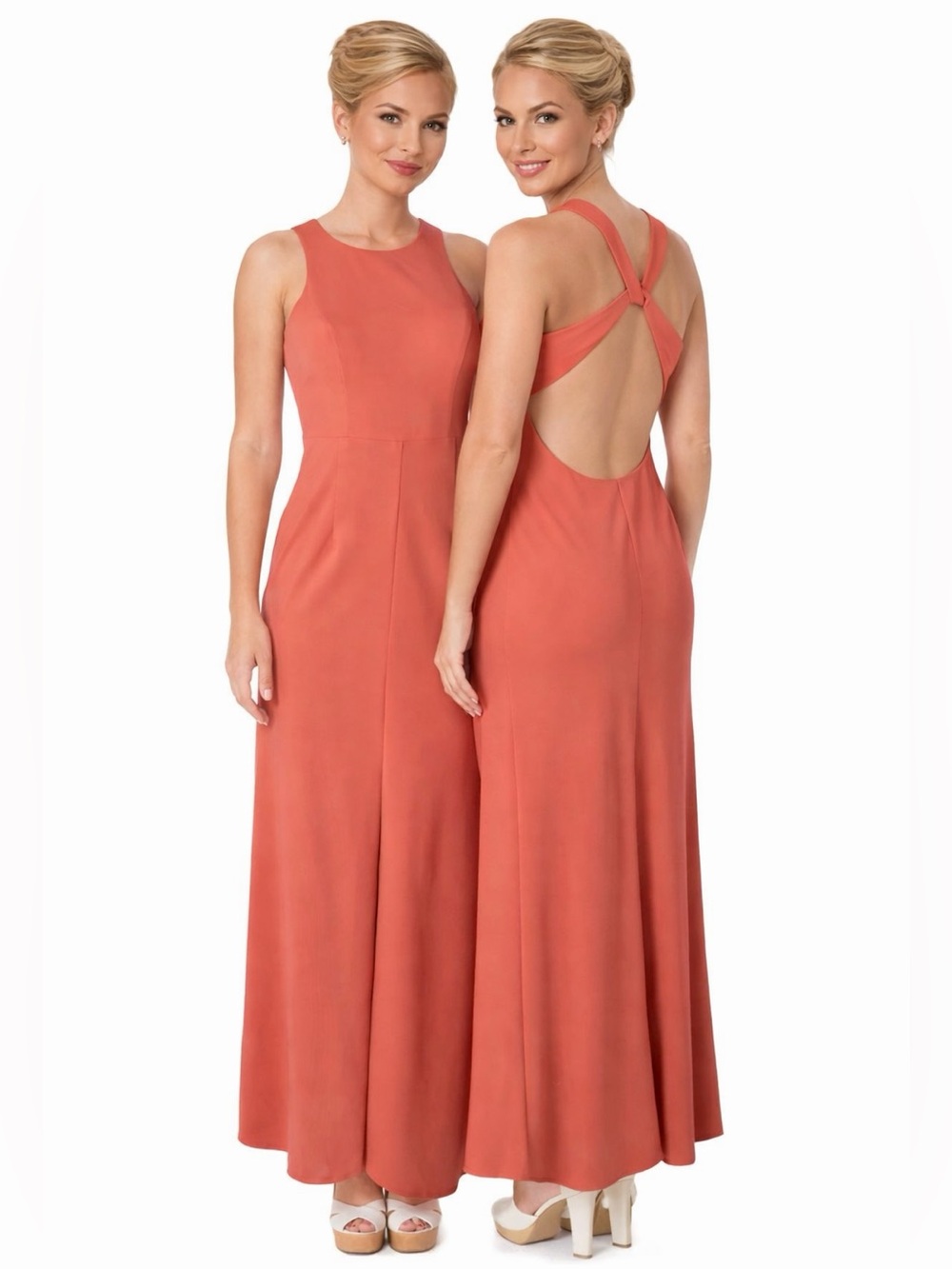 BARIANO Jersey Knit Coral Pink Maxi Office Brunch Cruise Wedding Guest Dress - 8